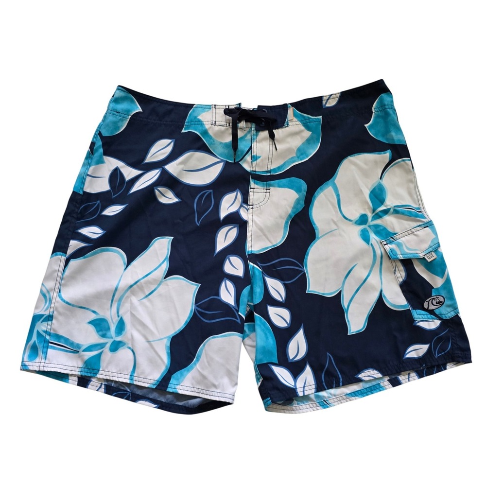 Quiksilver Men's Edition Floral Print Board Shorts Navy Blue White 42